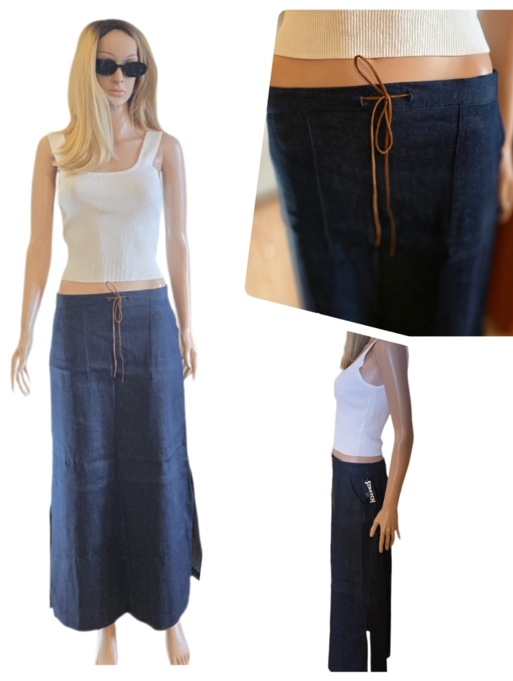 NWT Vintage Deadstock B'way Juniors Denim Maxi Skirt 90s Boho Patch Pocket